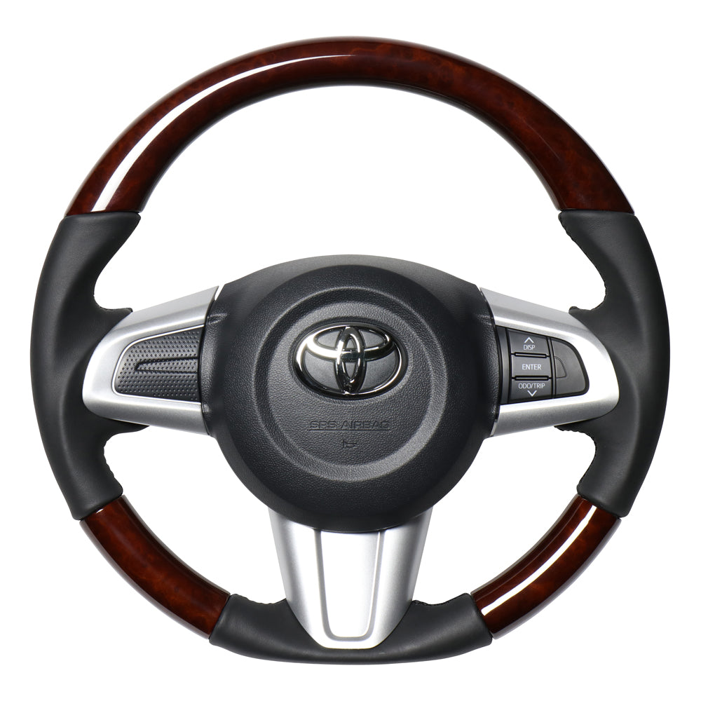 REAL ORIGINAL SERIES SOFT D SHAPE BROWN WOOD BLACK STITCH STEERING WHEEL FOR DAIHATSU ATRAI WAGON S321G: KOUKI S331G: KOUKI  M90-BRW-BK