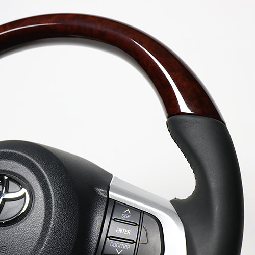 REAL ORIGINAL SERIES SOFT D SHAPE BROWN WOOD BLACK STITCH STEERING WHEEL FOR DAIHATSU ATRAI WAGON S321G: KOUKI S331G: KOUKI  M90-BRW-BK