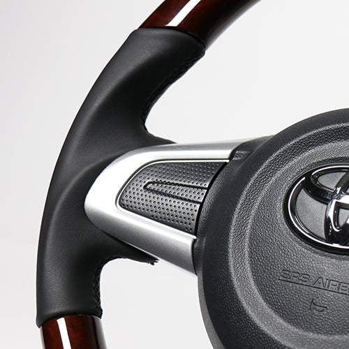 REAL ORIGINAL SERIES SOFT D SHAPE BROWN WOOD BLACK STITCH STEERING WHEEL FOR DAIHATSU ATRAI WAGON S321G: KOUKI S331G: KOUKI  M90-BRW-BK