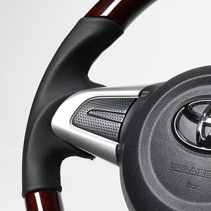 REAL ORIGINAL SERIES SOFT D SHAPE BROWN WOOD BLACK STITCH STEERING WHEEL FOR DAIHATSU ATRAI WAGON S321G: KOUKI S331G: KOUKI  M90-BRW-BK
