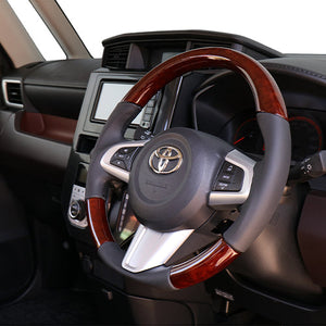 REAL ORIGINAL SERIES SOFT D SHAPE BROWN WOOD BLACK STITCH STEERING WHEEL FOR DAIHATSU ATRAI WAGON S321G: KOUKI S331G: KOUKI  M90-BRW-BK