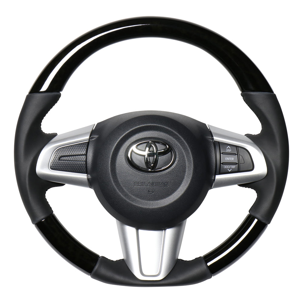 REAL ORIGINAL SERIES SOFT D SHAPE BLACK WOOD BLACK STITCH STEERING WHEEL FOR DAIHATSU ATRAI WAGON S321G: KOUKI S331G: KOUKI  M90-BKW-BK