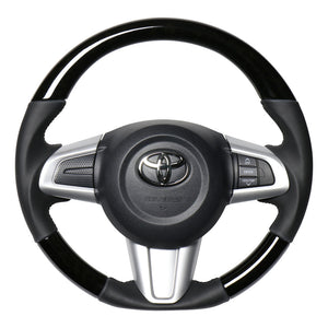 REAL ORIGINAL SERIES SOFT D SHAPE BLACK WOOD BLACK STITCH STEERING WHEEL FOR DAIHATSU ATRAI WAGON S321G: KOUKI S331G: KOUKI  M90-BKW-BK