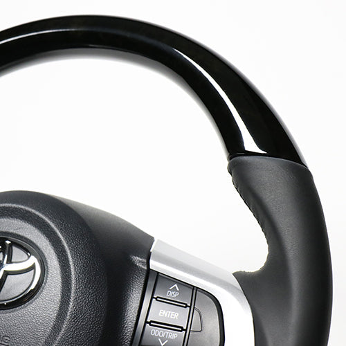 REAL ORIGINAL SERIES SOFT D SHAPE BLACK WOOD BLACK STITCH STEERING WHEEL FOR DAIHATSU ATRAI WAGON S321G: KOUKI S331G: KOUKI  M90-BKW-BK