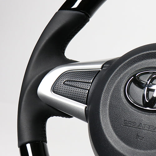 REAL ORIGINAL SERIES SOFT D SHAPE BLACK WOOD BLACK STITCH STEERING WHEEL FOR DAIHATSU ATRAI WAGON S321G: KOUKI S331G: KOUKI  M90-BKW-BK