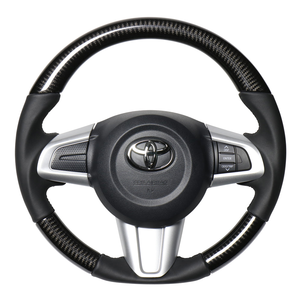 REAL ORIGINAL SERIES SOFT D SHAPE BLACK CARBON BLACK STITCH STEERING WHEEL FOR DAIHATSU ATRAI WAGON S321G: KOUKI S331G: KOUKI  M90-BKC-BK