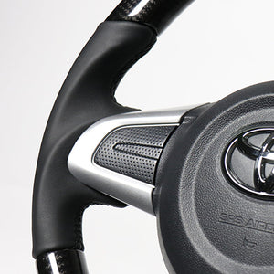 REAL ORIGINAL SERIES SOFT D SHAPE BLACK CARBON BLACK STITCH STEERING WHEEL FOR DAIHATSU MOVE LA150S LA160S M90-BKC-BK