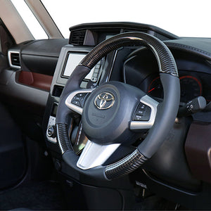 REAL ORIGINAL SERIES SOFT D SHAPE BLACK CARBON BLACK STITCH STEERING WHEEL FOR DAIHATSU ATRAI WAGON S321G: KOUKI S331G: KOUKI  M90-BKC-BK