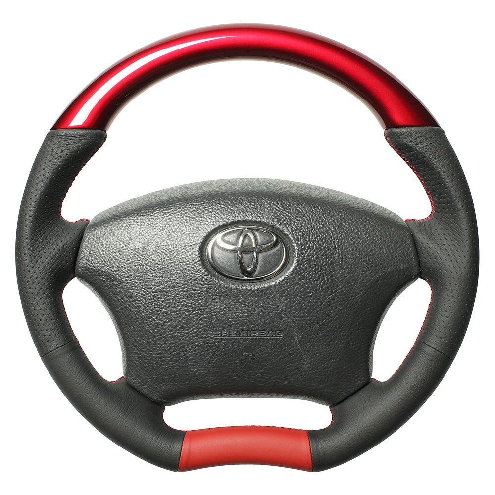 REAL ORIGINAL SERIES C SHAPE PEARL RED RED X BLACK EURO STITCH STEERING WHEEL FOR TOYOTA ALPHARD 10  H200-RDW-RD