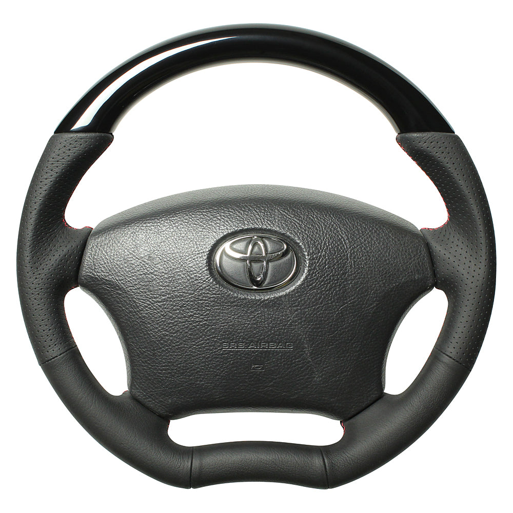 REAL ORIGINAL SERIES C SHAPE PIANO BLACK RED X BLACK EURO STITCH STEERING WHEEL FOR TOYOTA ALPHARD 10  H200-PBW-RD