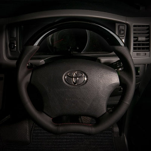 REAL ORIGINAL SERIES C SHAPE PIANO BLACK RED X BLACK EURO STITCH STEERING WHEEL FOR TOYOTA IPSUM 20 : KOUKI  H200-PBW-RD
