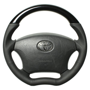 REAL ORIGINAL SERIES C SHAPE PIANO BLACK BLACK EURO STITCH STEERING WHEEL FOR TOYOTA REGIUS ACE 200 : 1-3 TYPES  H200-PBW-BK