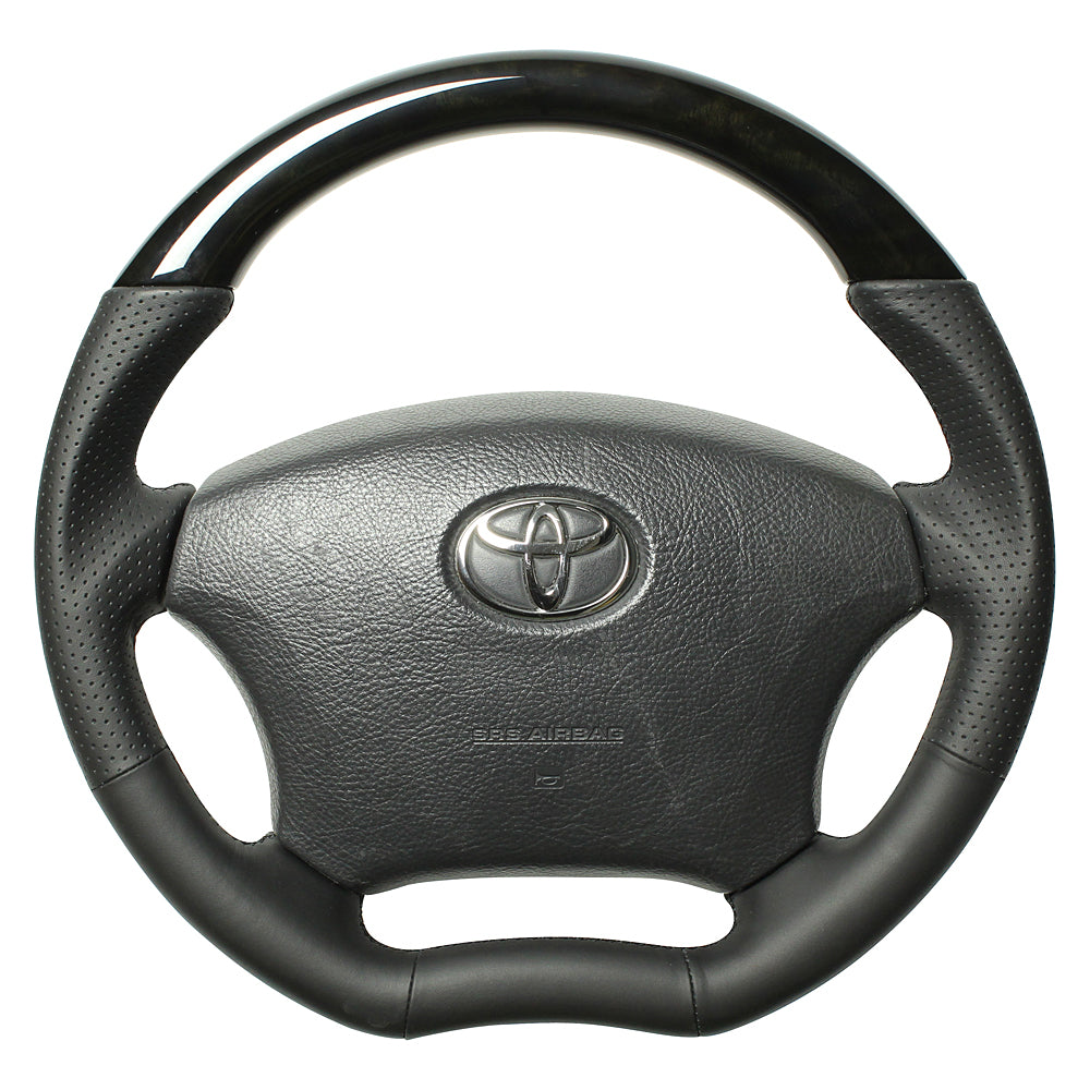 REAL ORIGINAL SERIES C SHAPE BLACK WOOD BLACK EURO STITCH STEERING WHEEL FOR TOYOTA IPSUM 20 : KOUKI  H200-BKW-BK