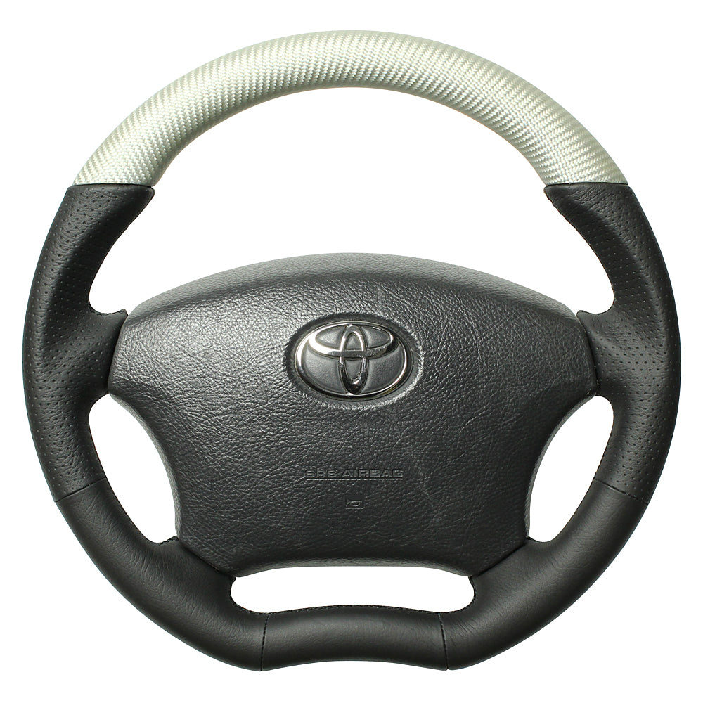 REAL ORIGINAL SERIES C SHAPE MATTE SILVER CARBON UNGLAZED BLACK EURO STITCH STEERING WHEEL FOR TOYOTA IPSUM 20 : KOUKI  H200-SLC-BK