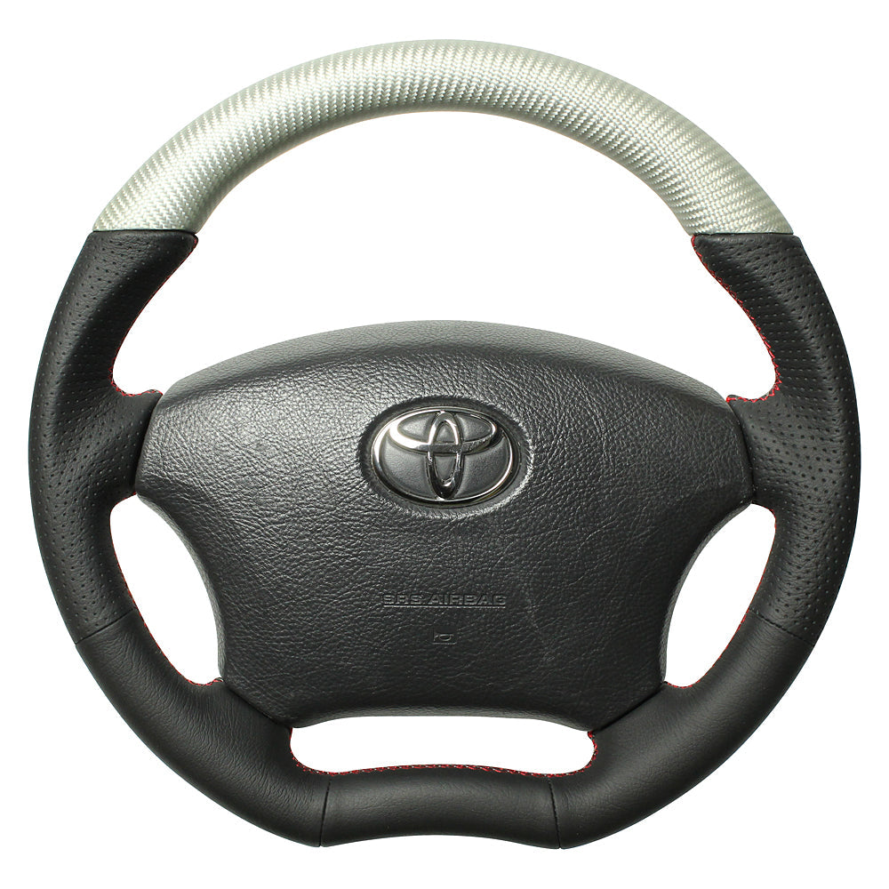 REAL ORIGINAL SERIES C SHAPE MATTE SILVER CARBON UNGLAZED RED X GRAY EURO STITCH STEERING WHEEL FOR TOYOTA LITEACE VAN S402  H200-SLC-RD