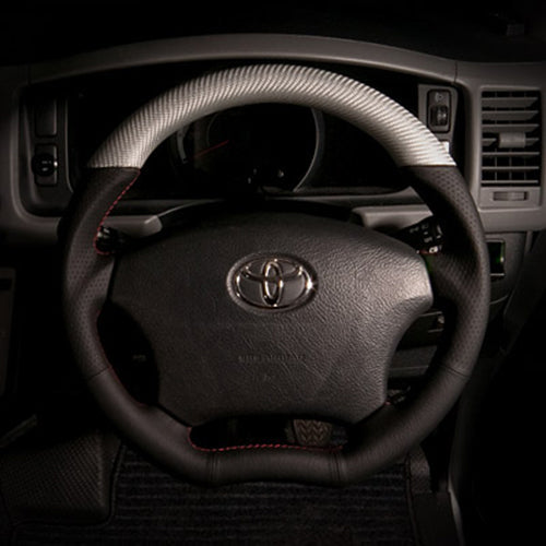 REAL ORIGINAL SERIES C SHAPE MATTE SILVER CARBON UNGLAZED RED X GRAY EURO STITCH STEERING WHEEL FOR TOYOTA ALPHARD 10  H200-SLC-RD