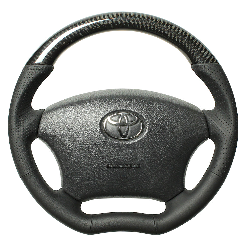 REAL ORIGINAL SERIES C SHAPE BLACK CARBON BLACK EURO STITCH STEERING WHEEL FOR TOYOTA ESTIMA 30 : KOUKI 40 : KOUKI  H200-BKC-BK