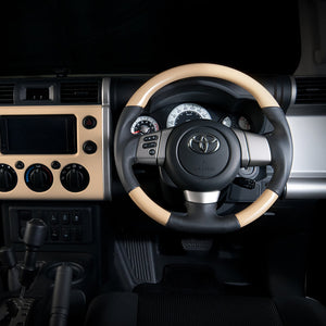 REAL ORIGINAL SERIES SOFT D SHAPE BEIGE SILVER STITCH STEERING WHEEL FOR TOYOTA FJ CRUISER GSJ15W FJ-BGW-SL