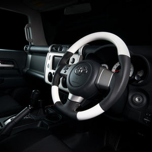 REAL ORIGINAL SERIES SOFT D SHAPE WHITE SILVER STITCH STEERING WHEEL FOR TOYOTA FJ CRUISER GSJ15W FJ-WHW-SL