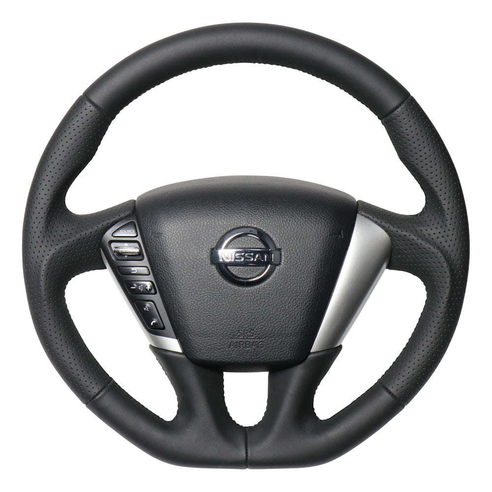 REAL ORIGINAL SERIES SOFT D SHAPE ALL LEATHER BLACK EURO STITCH STEERING WHEEL FOR NISSAN MURANO Z51  NSC-LPB-BK