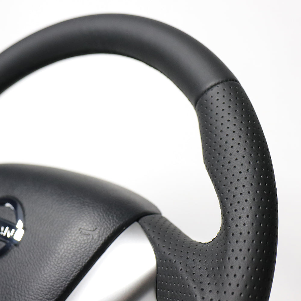 REAL ORIGINAL SERIES SOFT D SHAPE ALL LEATHER BLACK EURO STITCH STEERING WHEEL FOR NISSAN TEANA J32  NSC-LPB-BK