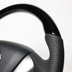 REAL ORIGINAL SERIES SOFT D SHAPE PIANO BLACK BLACK EURO STITCH STEERING WHEEL FOR NISSAN ELGRAND E52  NSC-PBW-BK