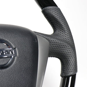 REAL ORIGINAL SERIES SOFT D SHAPE PIANO BLACK BLACK EURO STITCH STEERING WHEEL FOR NISSAN ELGRAND E52  NSC-PBW-BK
