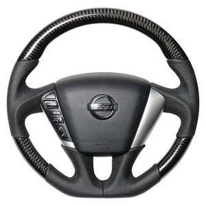 REAL ORIGINAL SERIES SOFT D SHAPE BLACK CARBON BLACK EURO STITCH STEERING WHEEL FOR NISSAN ELGRAND E52  NSC-BKC-BK