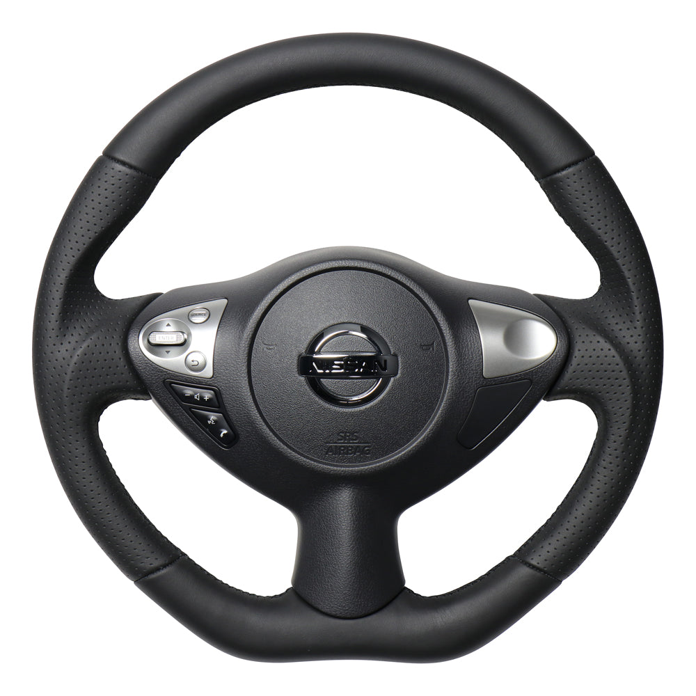 REAL ORIGINAL SERIES D SHAPE ALL LEATHER BLACK EURO STITCH STEERING WHEEL FOR NISSAN FAIRLADY Z Z34 NSB-LPB-BK