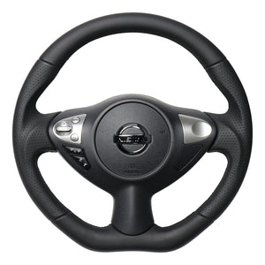 REAL ORIGINAL SERIES D SHAPE ALL LEATHER BLACK EURO STITCH STEERING WHEEL FOR NISSAN FAIRLADY Z Z34 NSB-LPB-BK