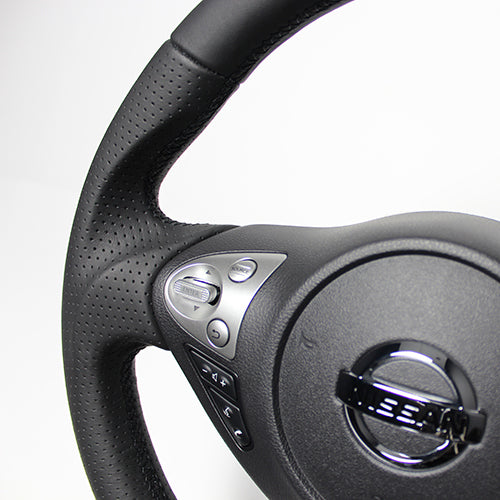 REAL ORIGINAL SERIES D SHAPE ALL LEATHER BLACK EURO STITCH STEERING WHEEL FOR NISSAN FAIRLADY Z Z34 NSB-LPB-BK