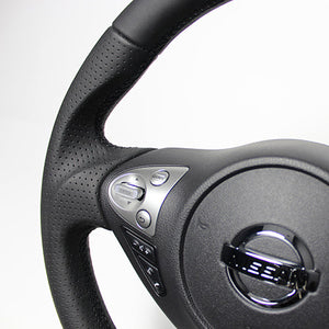 REAL ORIGINAL SERIES D SHAPE ALL LEATHER BLACK EURO STITCH STEERING WHEEL FOR NISSAN FAIRLADY Z Z34 NSB-LPB-BK