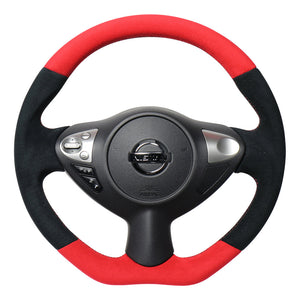 REAL ORIGINAL SERIES D SHAPE RED & BLACK ULTRA SUEDE RED X BLACK EURO STITCH STEERING WHEEL FOR NISSAN JUKE F15 NSB-ALC-RD