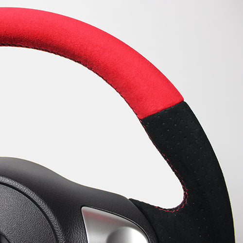 REAL ORIGINAL SERIES D SHAPE RED & BLACK ULTRA SUEDE RED X BLACK EURO STITCH STEERING WHEEL FOR NISSAN MARCH NISMO K13  NSB-ALC-RD