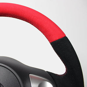 REAL ORIGINAL SERIES D SHAPE RED & BLACK ULTRA SUEDE RED X BLACK EURO STITCH STEERING WHEEL FOR NISSAN JUKE F15 NSB-ALC-RD
