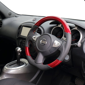 REAL ORIGINAL SERIES D SHAPE RED CARBON RED X BLACK EURO STITCH STEERING WHEEL FOR NISSAN MARCH NISMO K13  NSB-RDC-RD