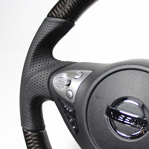 REAL ORIGINAL SERIES D SHAPE BLACK CARBON BLACK EURO STITCH STEERING WHEEL FOR NISSAN JUKE F15 NSB-BKC-BK