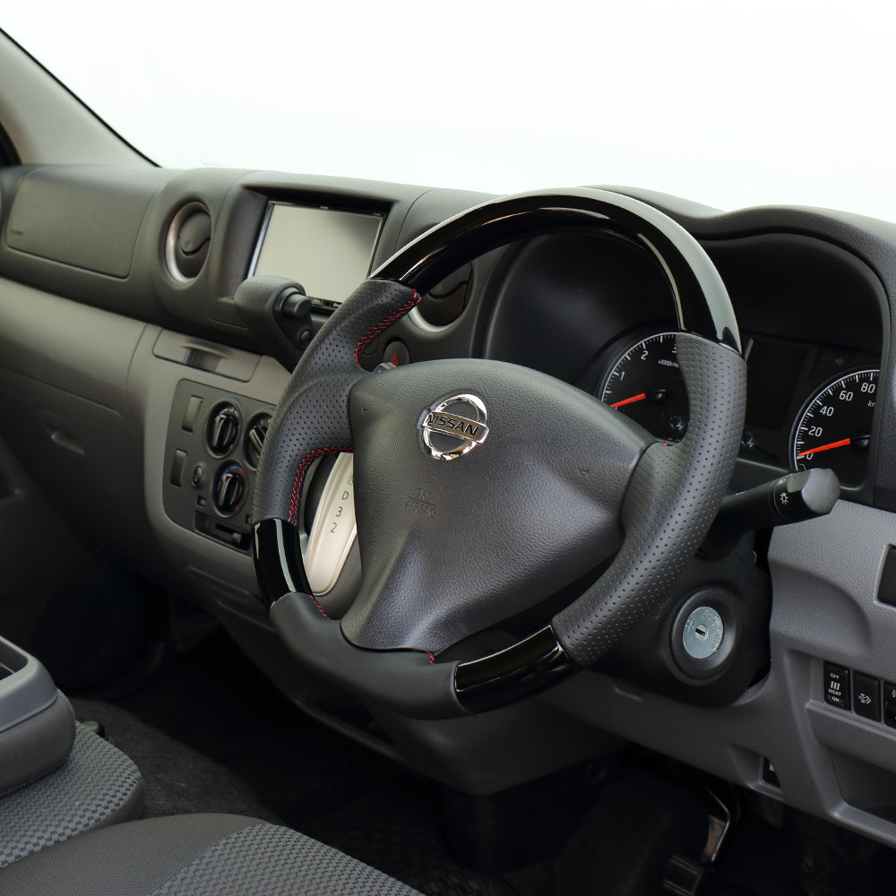 REAL ORIGINAL SERIES SOFT D SHAPE PIANO BLACK RED X BLACK EURO STITCH STEERING WHEEL FOR SUZUKI RANDY SC26  NSA-PBW-RD