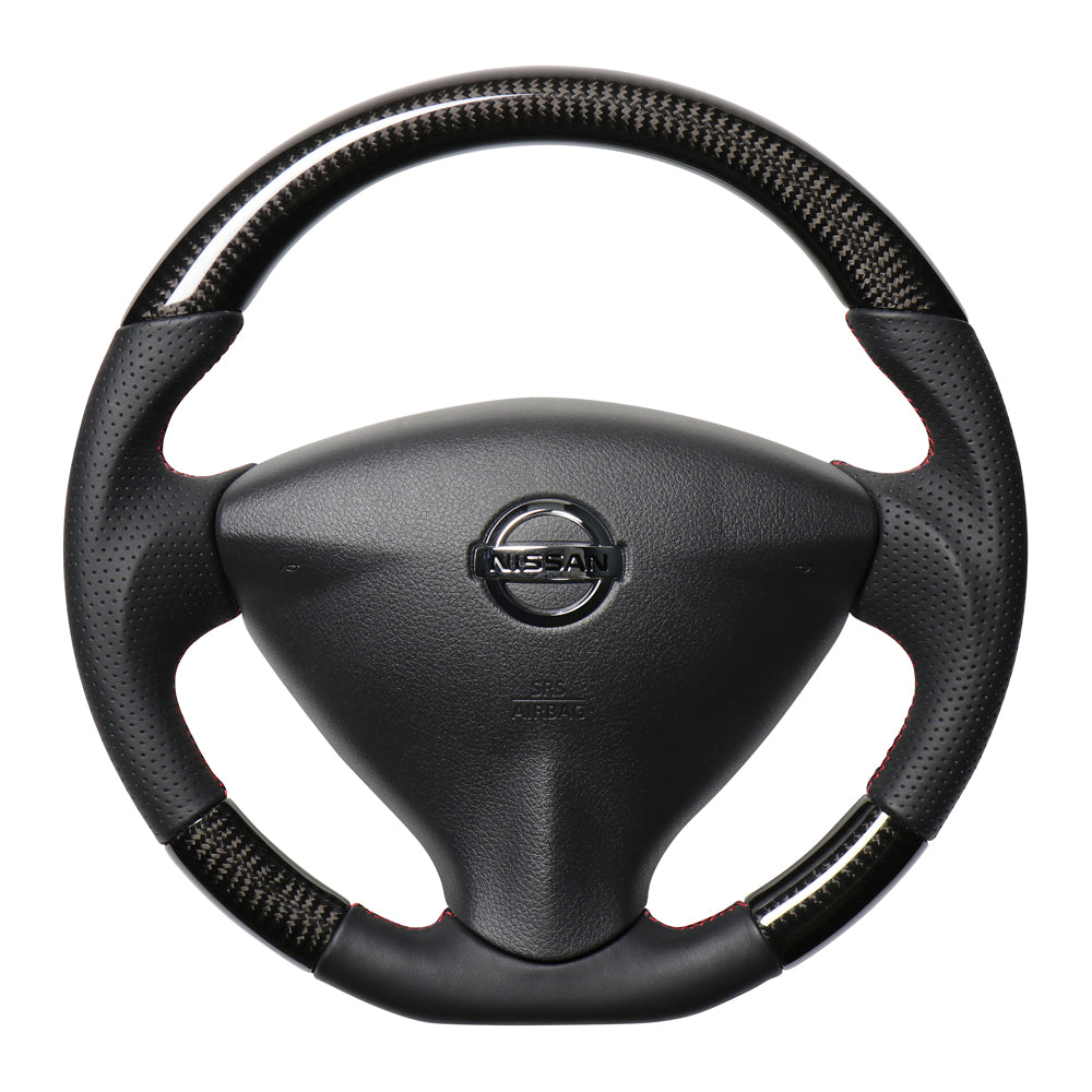 REAL ORIGINAL SERIES SOFT D SHAPE BLACK CARBON RED X BLACK EURO STITCH STEERING WHEEL FOR SUZUKI RANDY SC26  NSA-BKC-RD
