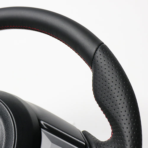 REAL ORIGINAL SERIES SOFT D SHAPE ALL LEATHER RED X BLACK EURO STITCH STEERING WHEEL FOR MAZDA CX-8 KG  MZD-LPB-RD