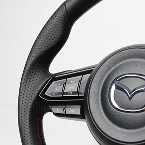 REAL ORIGINAL SERIES SOFT D SHAPE ALL LEATHER RED X BLACK EURO STITCH STEERING WHEEL FOR MAZDA AXELA BM:LATE BY:LATE  MZD-LPB-RD