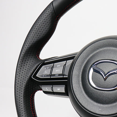 REAL ORIGINAL SERIES SOFT D SHAPE ALL LEATHER RED X BLACK EURO STITCH STEERING WHEEL FOR MAZDA CX-8 KG  MZD-LPB-RD