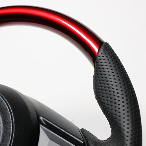 REAL ORIGINAL SERIES SOFT D SHAPE PEARL RED BLACK EURO STITCH STEERING WHEEL FOR MAZDA MAZDA2 DJ  MZD-RDW-BK