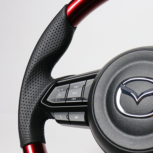REAL ORIGINAL SERIES SOFT D SHAPE PEARL RED BLACK EURO STITCH STEERING WHEEL FOR MAZDA MAZDA2 DJ  MZD-RDW-BK