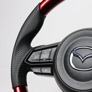 REAL ORIGINAL SERIES SOFT D SHAPE PEARL RED BLACK EURO STITCH STEERING WHEEL FOR MAZDA MAZDA2 DJ  MZD-RDW-BK
