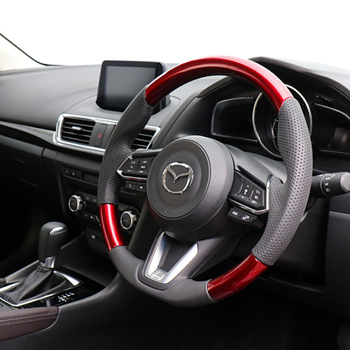 REAL ORIGINAL SERIES SOFT D SHAPE PEARL RED BLACK EURO STITCH STEERING WHEEL FOR MAZDA MAZDA2 DJ  MZD-RDW-BK