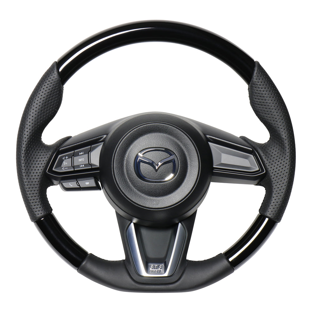 REAL ORIGINAL SERIES SOFT D SHAPE PIANO BLACK BLACK EURO STITCH STEERING WHEEL FOR MAZDA CX-5 KF  MZD-PBW-BK