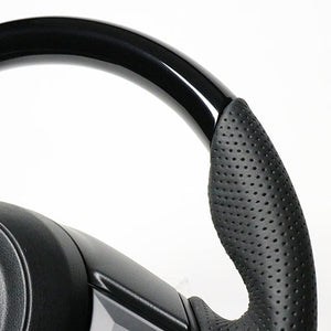REAL ORIGINAL SERIES SOFT D SHAPE PIANO BLACK BLACK EURO STITCH STEERING WHEEL FOR MAZDA MAZDA2 DJ  MZD-PBW-BK