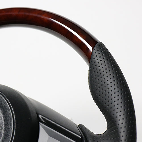 REAL ORIGINAL SERIES SOFT D SHAPE BROWN WOOD BLACK EURO STITCH STEERING WHEEL FOR MAZDA MAZDA2 DJ  MZD-BRW-BK
