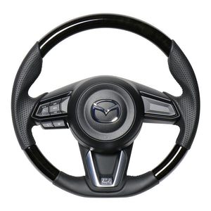 REAL ORIGINAL SERIES SOFT D SHAPE BLACK WOOD BLACK EURO STITCH STEERING WHEEL FOR MAZDA CX-8 KG  MZD-BKW-BK